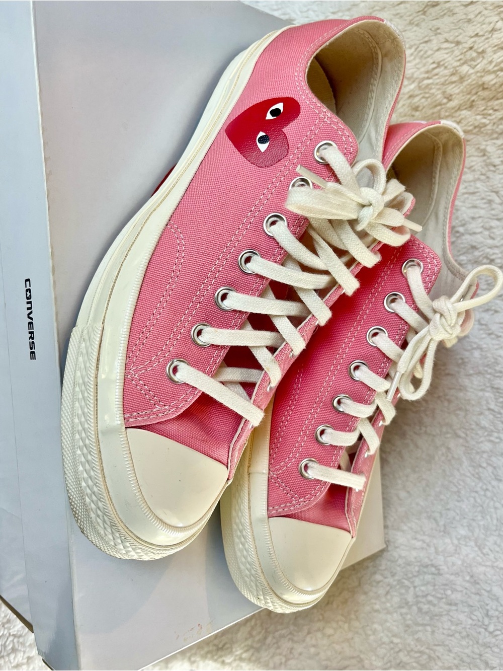 Converse Pink Comme des Garçons Mens 9.5 Womens 11.5 Cream Accents Red Heart